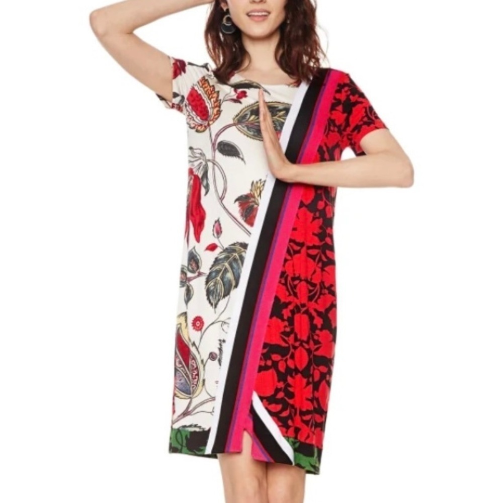 Desigual Multicolour Printed Cecilio Crew Neck Mini Dress Size Medium